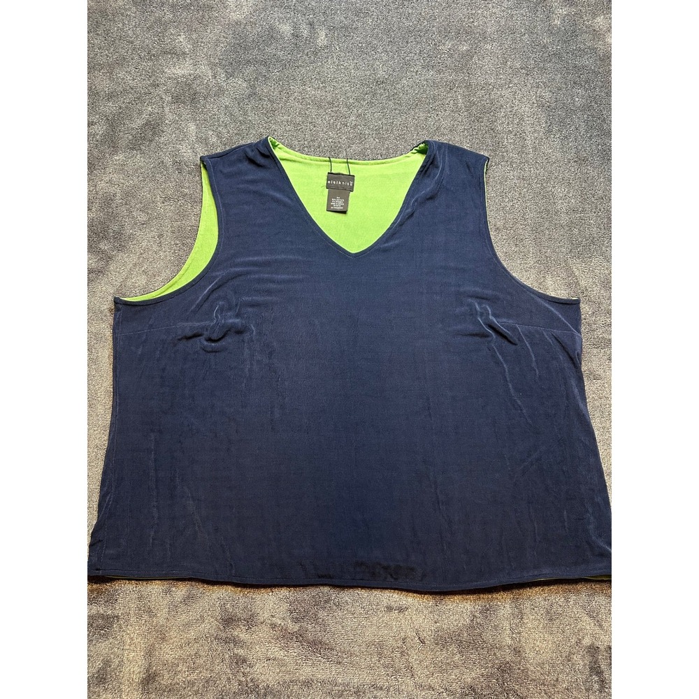 Citiknits Navy Blue V-Neck Sleeveless Slinky Knit Tank 3X Lime Green Lining-286